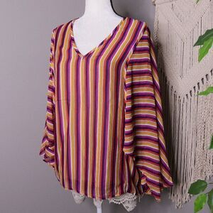 Trina Turk | Satin Striped V Neck Blouse Small‎